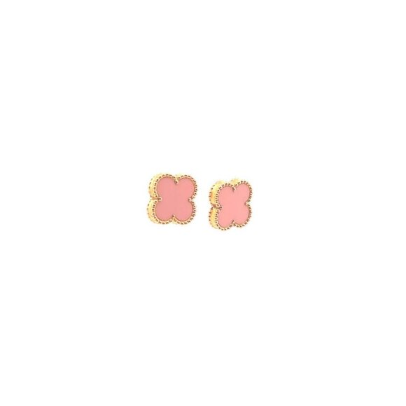 18K Gold Earrings Flower Pink Mother of Pearl